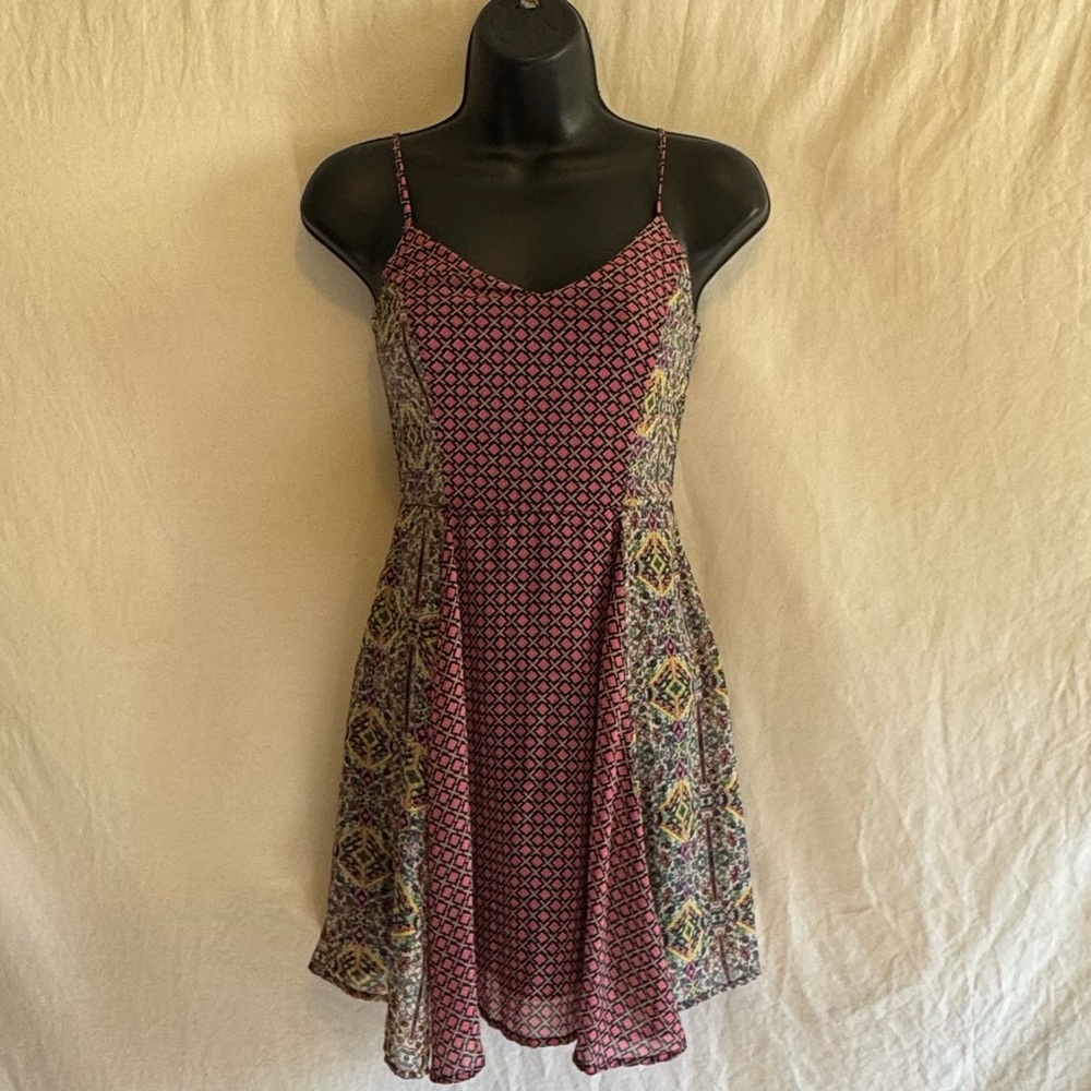 D-54 Fire Los Angeles Pink & Black‎ Sleeveless Lined MIDI Summer Dress Size XS